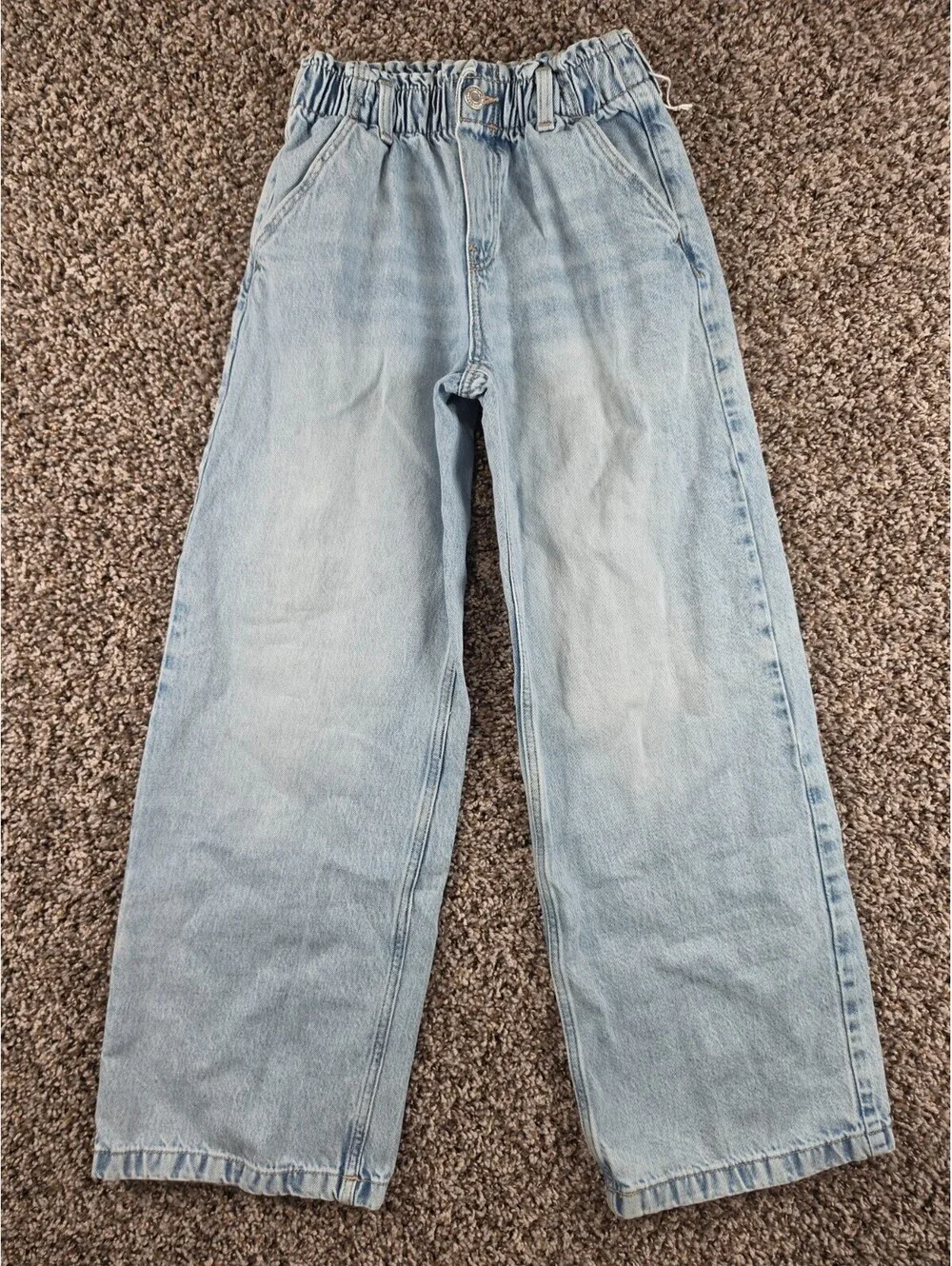H&M Girls Sz 10 Wide Leg Paperbag Style Blue Jeans Light Wash High Waist
